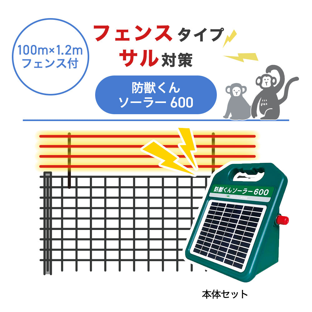 【100m・フェンス付】ネクストアグリ 電気柵 防獣くんソーラー600 サル対策