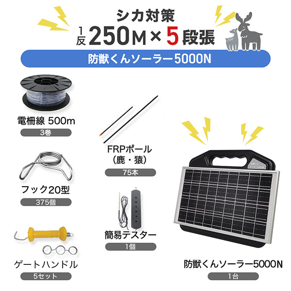 防獣くんソーラー5000N 1反セット(平地)5段張り ネクストアグリ
