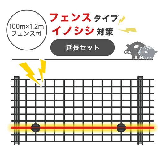 【100m延長セット・フェンス付き】電気柵 イノシシ対策